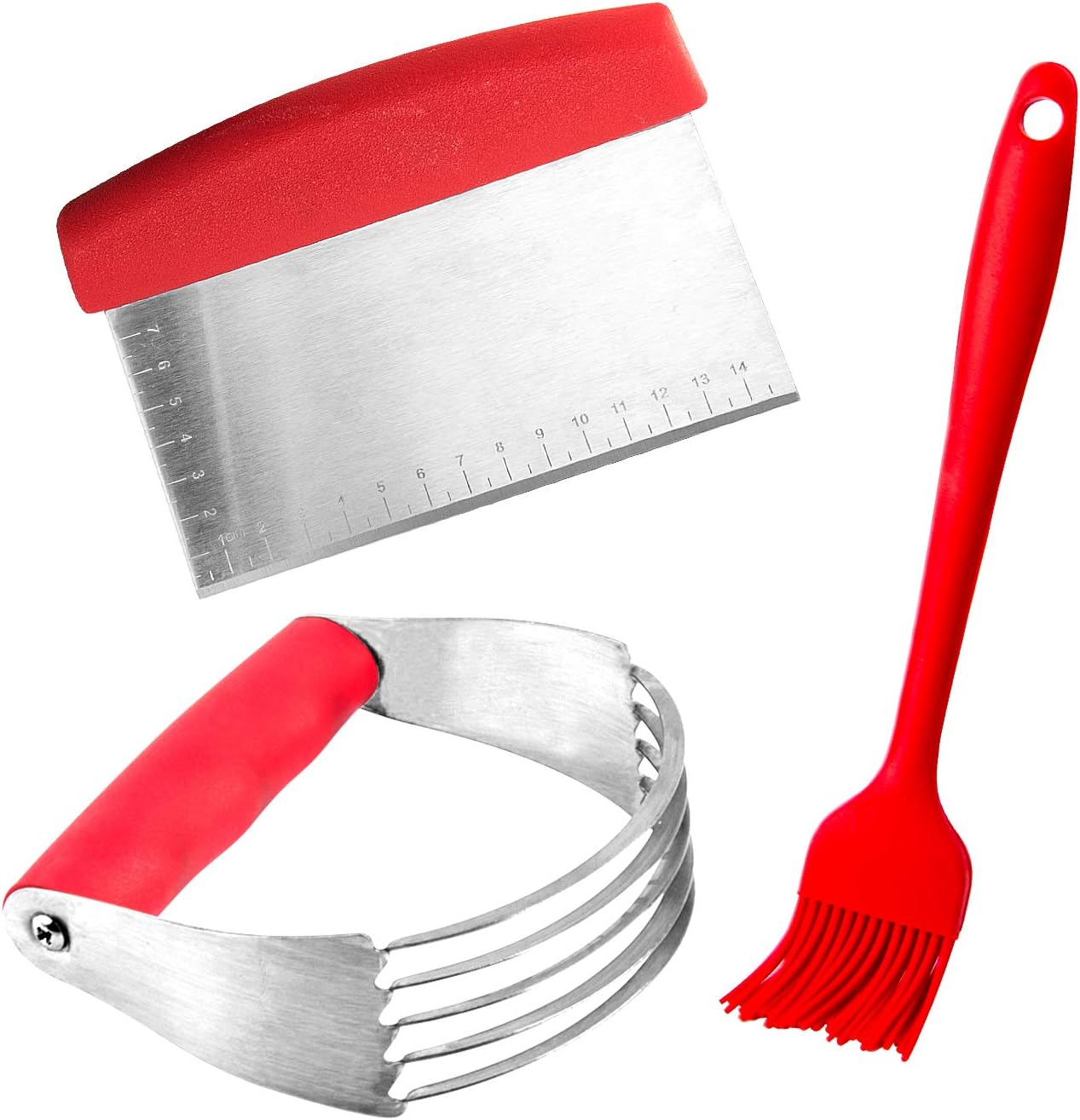 WXJ13 Pastry Blender Set, Cutter Dough Scraper Pastry Blender and Pastry Brush, Biscuit Cutter Multi-Purpose Scraper Chopper Dough Tools for Pastry, Pizza, Dough and Cake