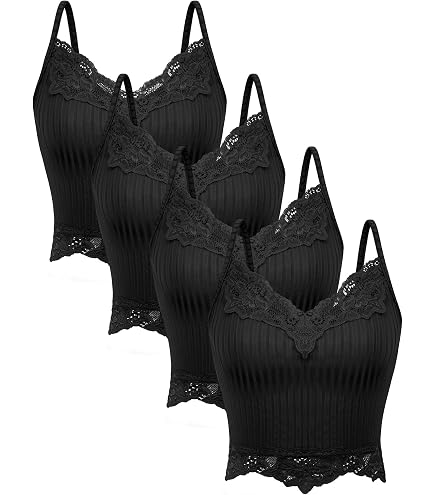WDIRARA Women's 3 Pack Camisole Tops Lace Trim V Neck Rib Knit