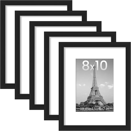 upsimples 8x10 Picture Frames, Gallery Wall Frames Set of 5, Black | Photo Frame Collage Wall Decor, 8 x 10 Frame, 5x7 Frame with Mat for Family, Baby, Hallway, Christmas