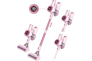 Homeika- Pro Version- 28k PA Cordless Vacuum- Digital Display- 50 Min Run Time- 3 Speeds- Telescopic – 300 Watts- Brushless Motor- 8 in 1- HEPA Filter- for All Floors- Detachable Battery Pink