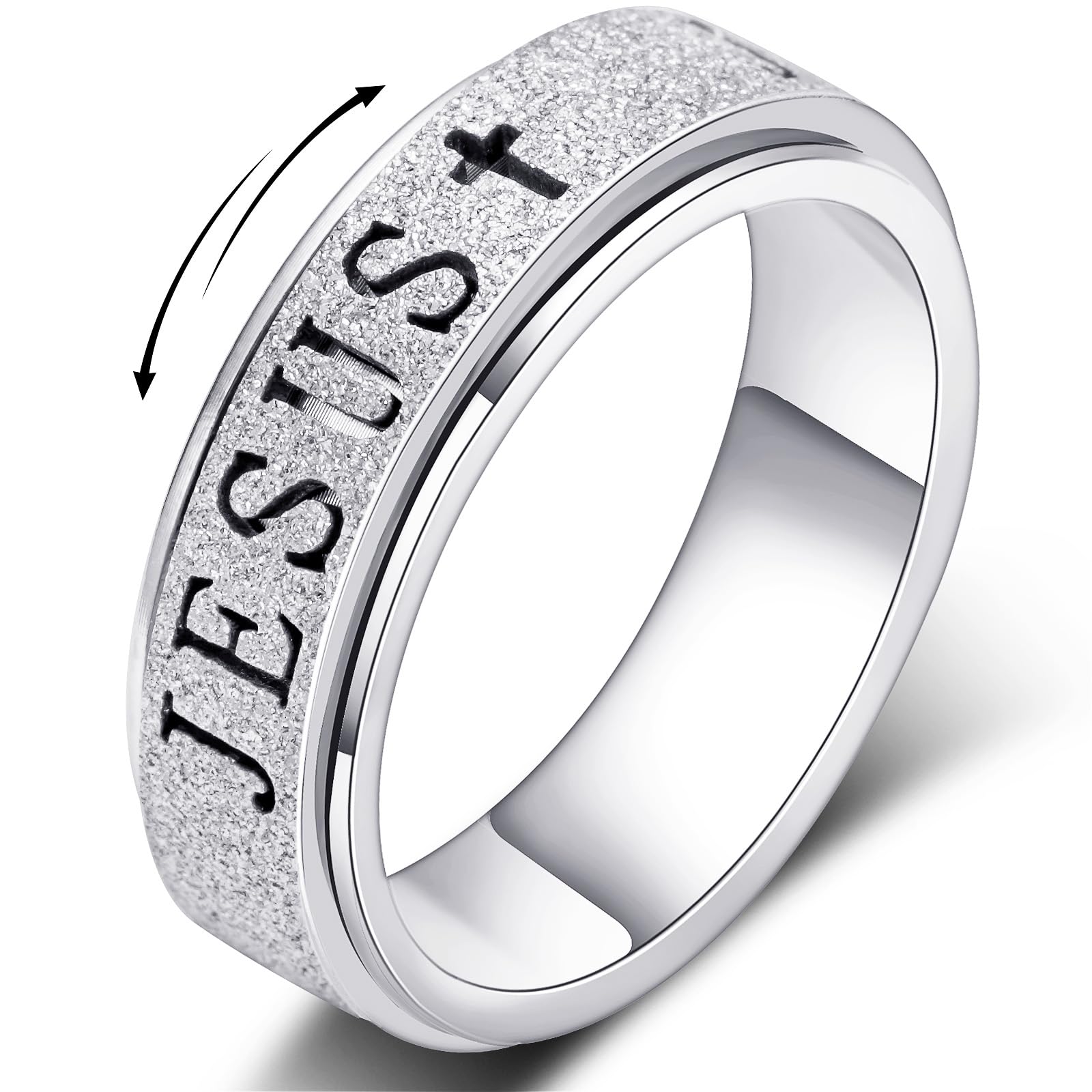 OreilleStar Fidget Spinner Anxiety Ring for Women: Fidget Toys Adults Cute Jesus Thumb Ring Stainless Steel Gold Silver Size 5 6 7 8 9 10 (Silver, 8)