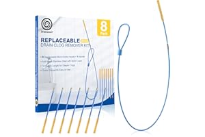 Drainsoon Replaceable Drain Snake Hair Clog Remover 8 Pack, 30 Inch Anti-break Metal Sink Snake with Nylon Layer, Plumbing Snake Drain Cleaner for Bathroom, Bathtub Cleaning, 8 Heads & 1 Handle