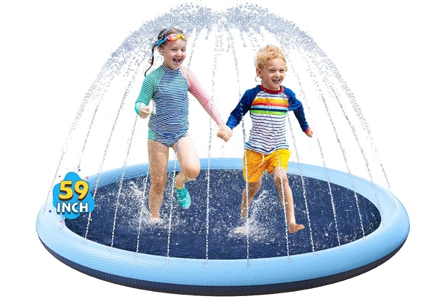 VISTOP Non-Slip Splash Pad for Kids and Dog, Thicken Sprinkler Pool Summer Outdoor Water Toys - Fun Backyard Fountain Play Mat for Baby Girls Boys Children or Pet Dog (59 inch, Blue&Blue)