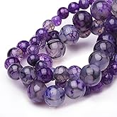 Chicager 8mm Natural Stone Beads for Jewelry Making,Purple Dragon Vein Agate Polished Smooth Round Gemstone Beads for Bracelet Necklace 15 Inch