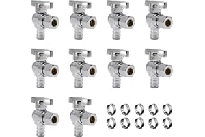PURAGEIR 10 Pcs Quarter Turn 1/2 Inch Pex x 3/8 Inch Compression Angle Stop Valve, 1/2"Pex x 3/8" OD Compression Angle Shut O
