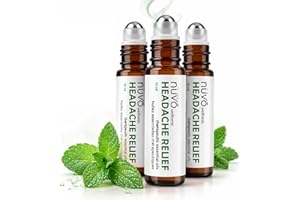 Nuvo Wellness Migraine & Headache Relief Roll-On • Pure Peppermint, Lavender & Eucalyptus Essential Oils • Aromatherapy Pain 
