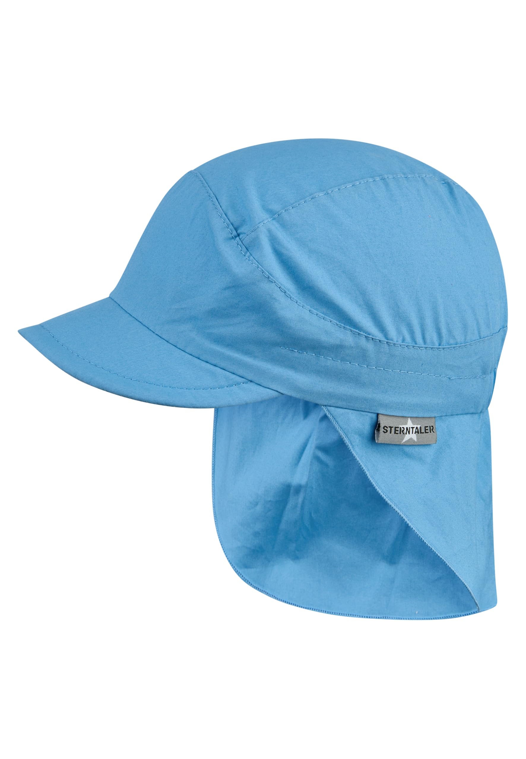 Sterntaler Schirmmütze Nacken Basic - Unisex Baby- und Kinder Mütze mit Nackenschutz, Ohrenklappen und Bindeband - UV-Schutz 50+ Hut aus Popeline (Bio) - Sommer Kopfbedeckung - samtblau, Größe 43