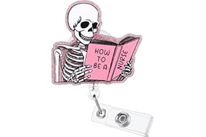 BVIIE Funny Skeleton Office Badge Buddy, How to BE A Nurse Work Badge Holder with Retractable Clip, Cute Pink Medical Badge Clip for RN CNA LPN LVN MA Hospital Worker Nursing Student Teacher