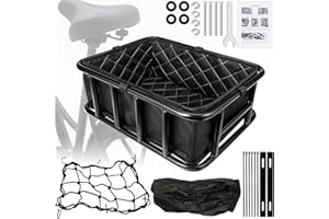 QUMMFA Bike Basket Rear, Bicycle Basket with Liner Bag, Waterproof Cover & Cargo Net, Heavy Duty Large Bike Basket for Most Bikes and E-Bike