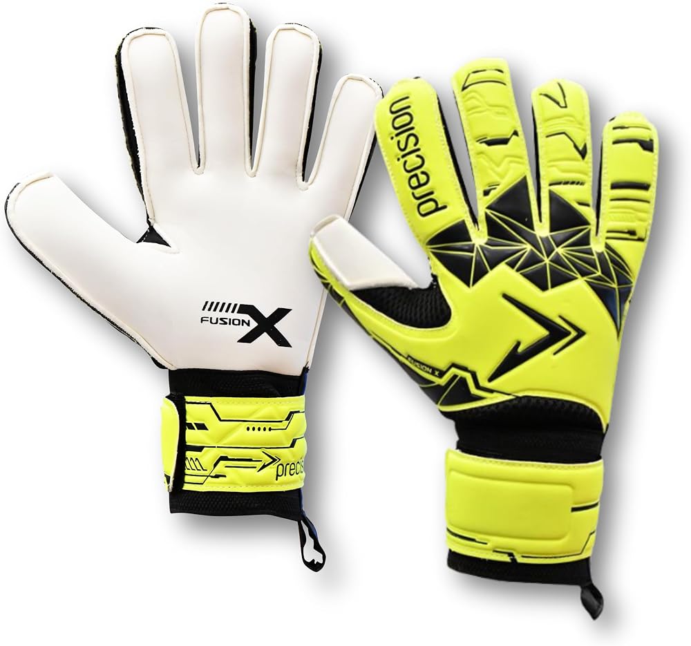 Precision Fusion X Flat Cut Essential Goalkeeping Gloves Fluo Yellow 9
