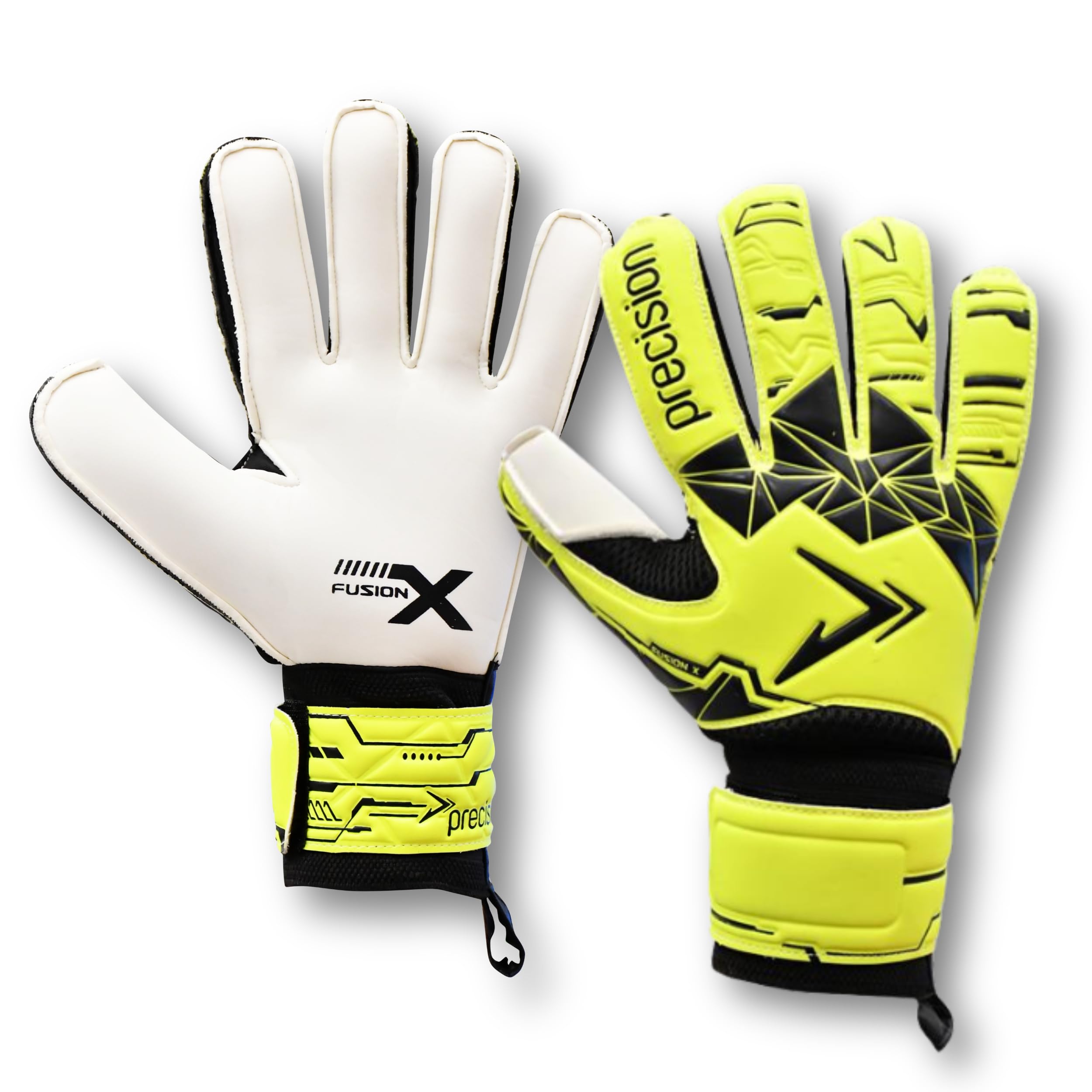 Precision Training Fusion X Flat Cut Essential Football Adult's Goalkeeper Gloves, Fluo Yellow, 10