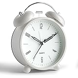Analog Alarm Clock, 4 inch Super Silent Non Ticking Small Clock with Night Light, Battery Operated, Simple Design, Twin Bell