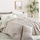 Nayoroom Fluffy Faux Fur Duvet Cover Queen Size Velvet Flannel Beige Striped Reversible Comforter Cover Winter Warm 3 Pcs Luxury Soft Shaggy Plush Fuzzy Bedding Set with Zipper Closure