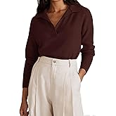 OLAPTA Women Knitted Lapel Collar Crop Sweater Polo V Neck Long Sleeve Loose Fit Casual Comfy Pullover Sweater Jumper Tops
