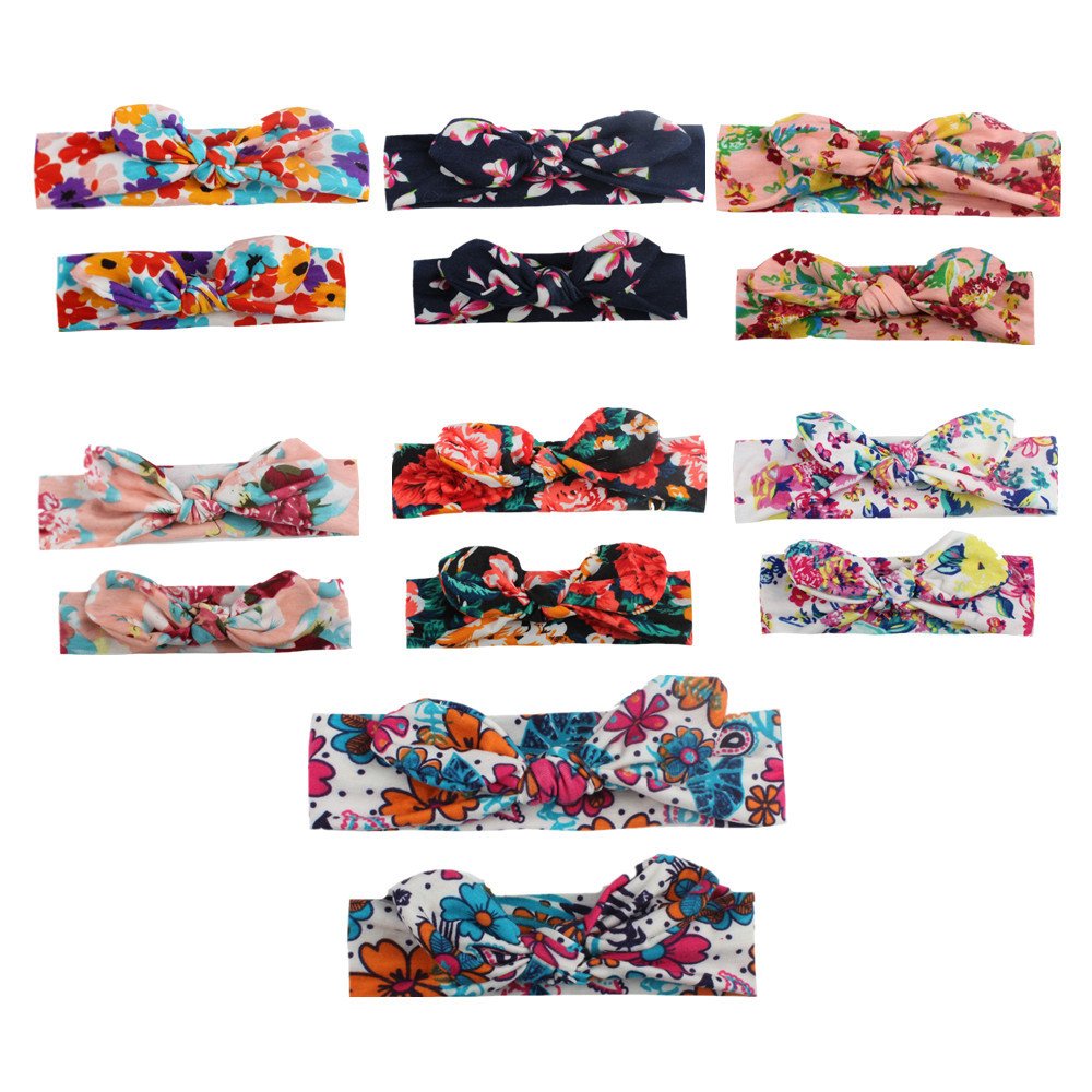 Calliar Womens And Baby Fashion Flower Bow Head Wrap Headbands Elastic Hair Band,7 Pairs-Color 1