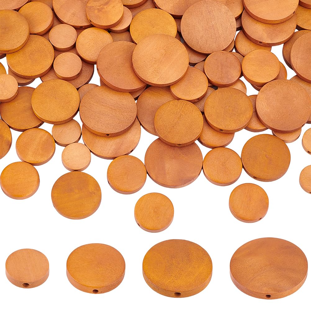PH PandaHall 120pcs Flat Round Wood Beads 4 Sizes Wood Coin Beads Wood Spacer Beads Craft Wooden Beads Small Wood Disc for Jewelry Necklace Bracelet Craft Making HomeMacrame, 15/20/25/29mm