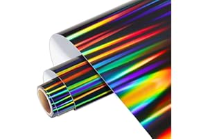 WRAPXPERT Holographic Vinyl Roll - Black Holographic Glossy Vinyl, 12" x 5ft, Chrome No Bubble for DIY Craft Decal