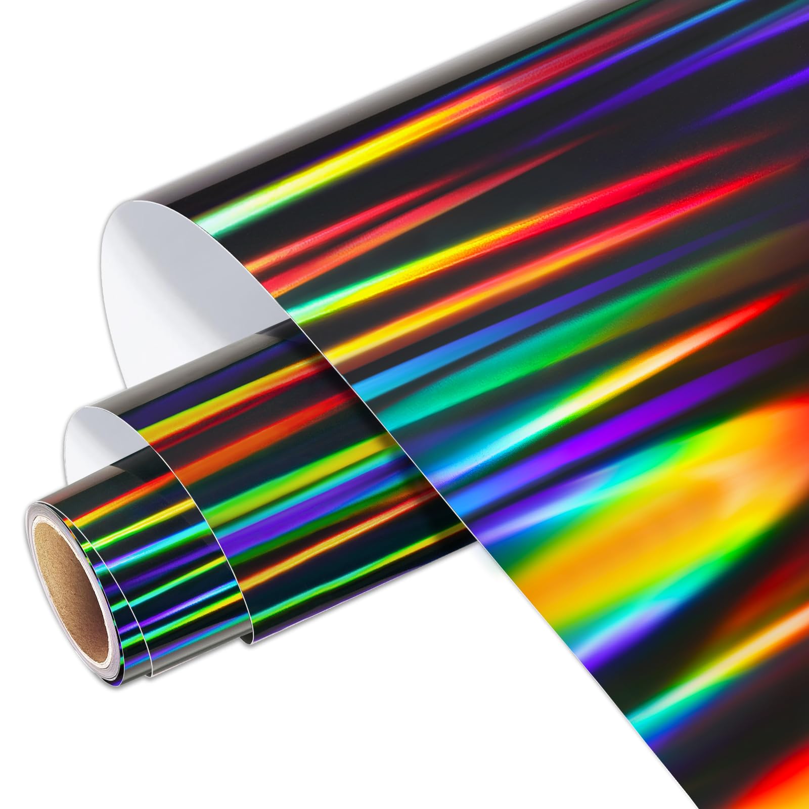 Photo 1 of WRAPXPERT Holographic Vinyl Roll - Black Holographic Glossy Vinyl, 12" x 5ft, Chrome No Bubble for DIY Craft Decal