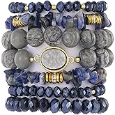 ALYXUY 7Pcs/Set Handmade Beaded Bracelet for Women Natural Healing Crystal Gemstones Anxiety Stress Relief Bracelet Handmade Jewelry Gifts for Women