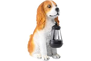 Afirst Dog Garden Statue - Outdoor Decor with Solar Lantern Lovely American Cocker Spaniel Figurine Patio Lawn Yard Art Ornaments Housewarming Gift