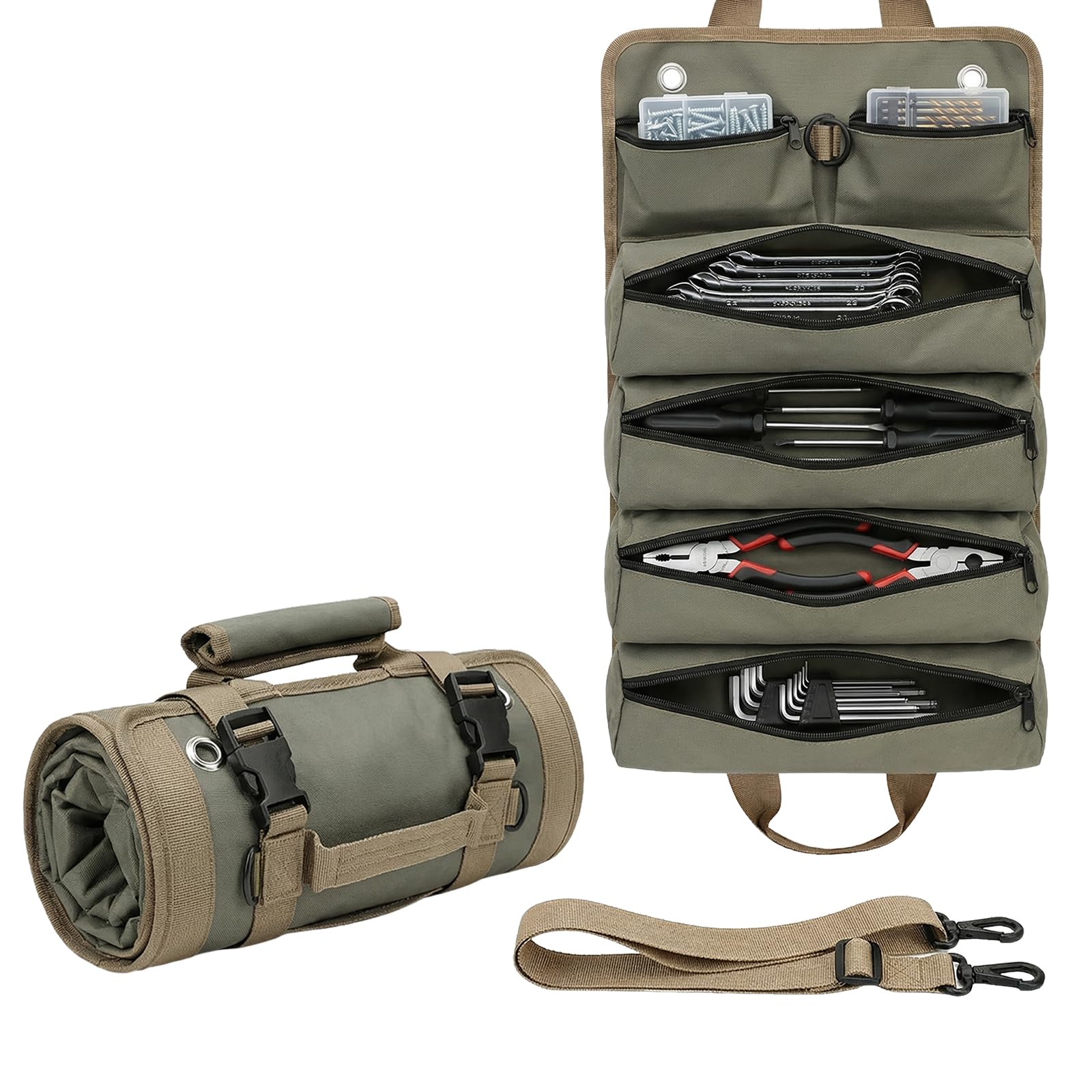 Yobobo Hand Tools Organizer Bag: Garage Wall Hanging Storage for Homeowner DIY Repairs – 6 Zipper Pockets Keep Tools Sorted Easy-Grab