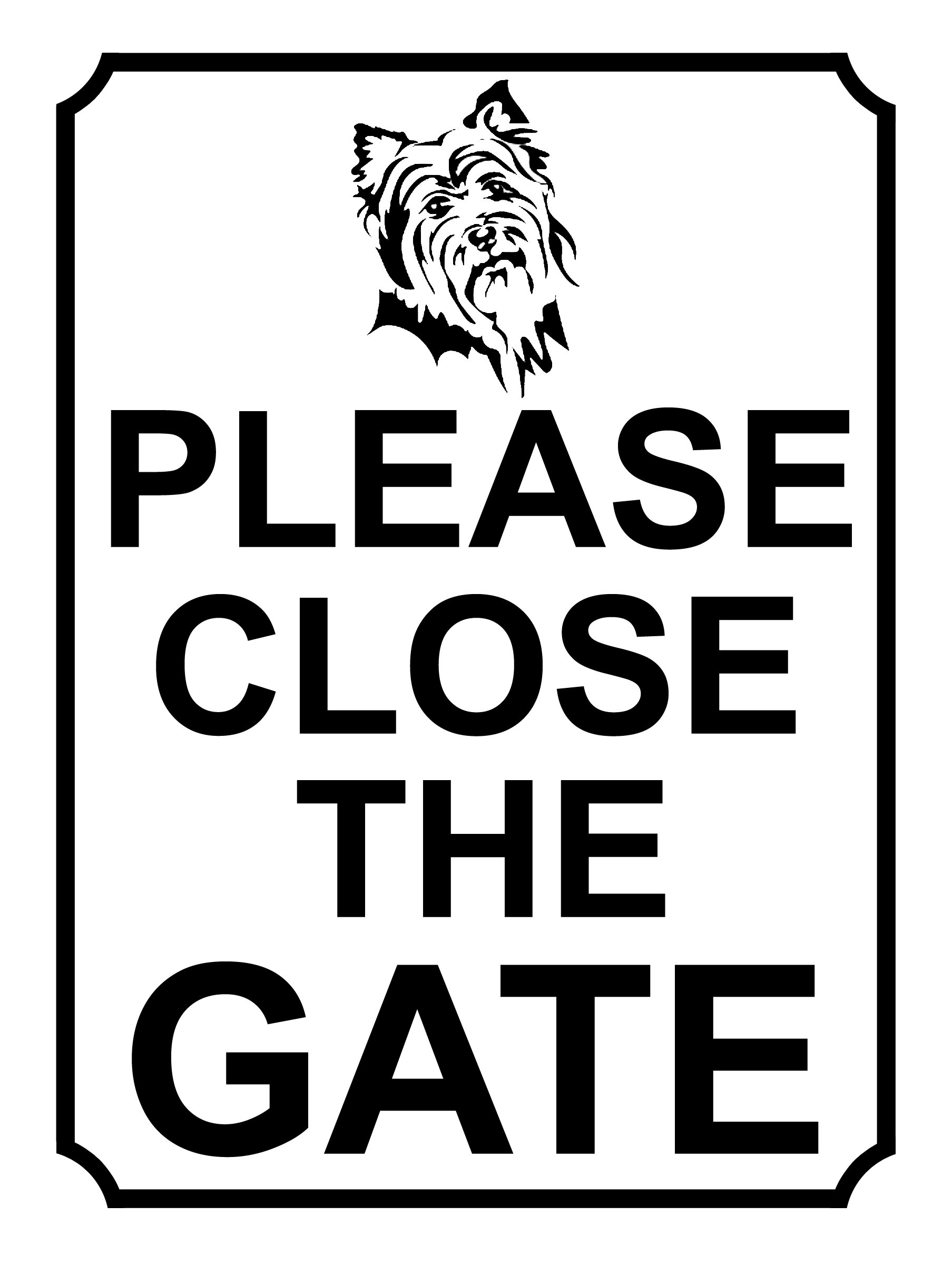 SHAWPRINT PLEASE CLOSE THE GATE DOG THEME METAL SIGN 267MM X 200MM (382H1L) LARGE 10" X 8"