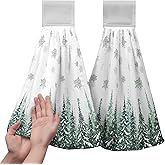 Cneztholim Winter Pine Trees Hanging Kitchen Towels 2pcs Snowflakes Hand Towel with Hanging Loop Winter Green Snow Tie Towels Soft Absorbent Dish Towel Decorative for Kitchen Farmhouse