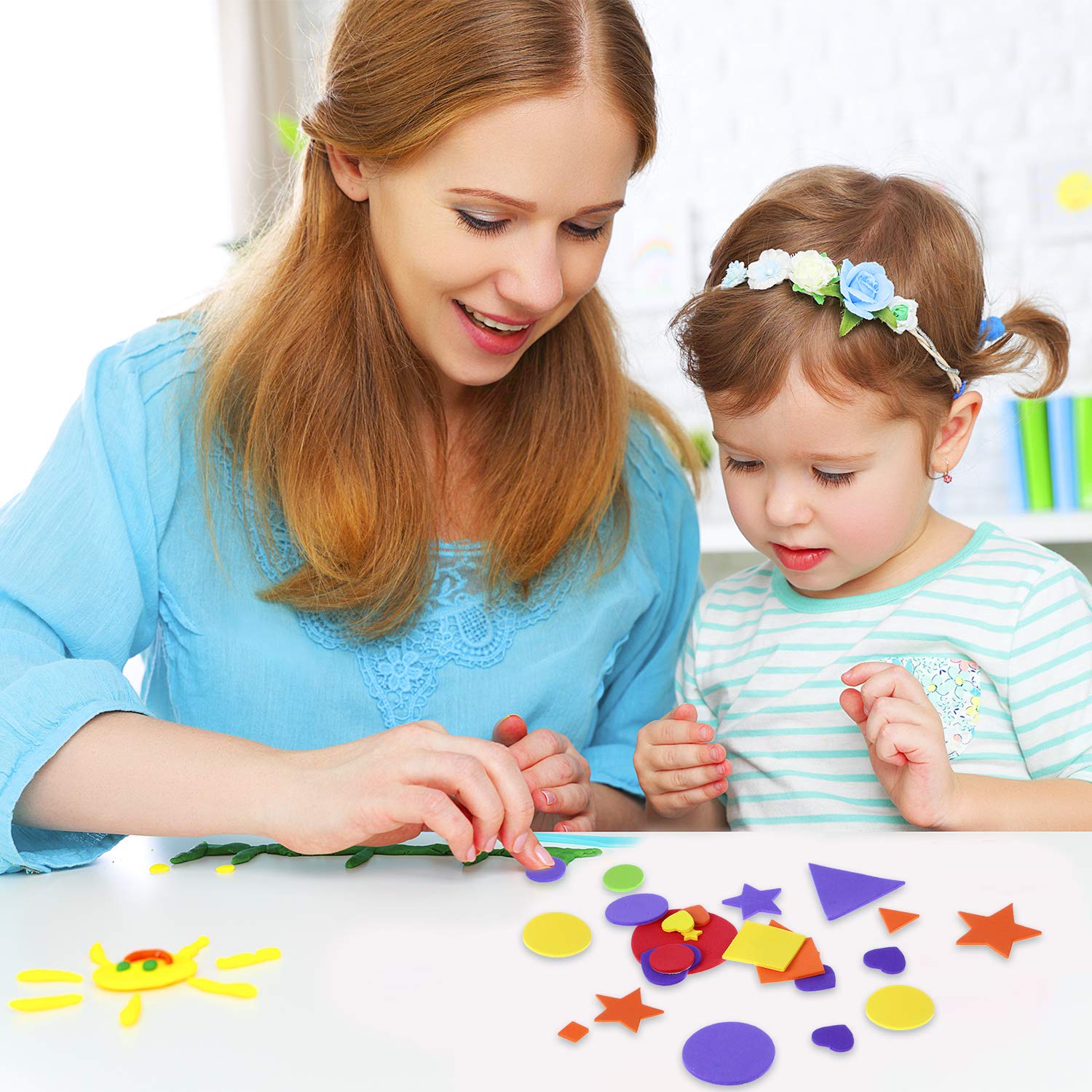 Sumind 1500 Pieces Self Adhesive Foam Stickers Mini Geometry Shapes EVA Foam Stickers for Kids DIY Art Craft, Circle, Square, Triangle, Heart, Pentagram