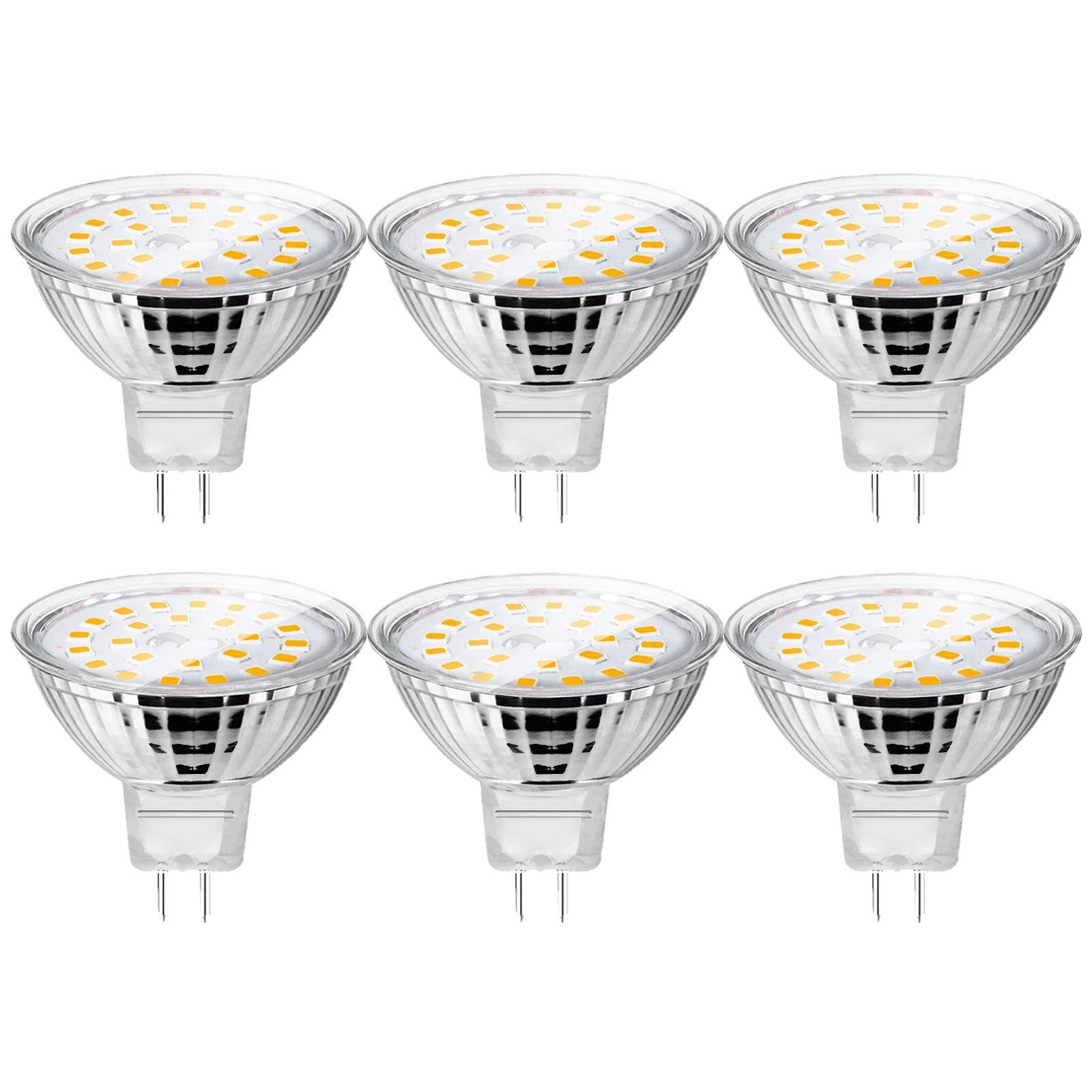 UYHGO MR16 LED Bulbs Warm White, GU5.3 Light Bulbs 2 Pin Base 120° Beam Angle with Glass Cover, Φ50mm, 5W (50W Halogen Equivalent), AC/DC 12V, Non-Dimmable 6 Pack
