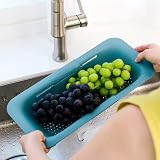 BLUE GINKGO Over the Sink Colander Strainer Basket Teal 14.5-19.5 in view 7