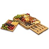 Demin Design Bamboo Charcuterie Board Set, Bamboo Cheese Board Set - House Warming Gifts, Wedding Gifts, Bridal Shower Gift, Valentine's Day Gift