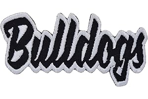 WHOLESALE APPLIQUE Bulldogs Mascot, Team Name, Embroidered, Iron on Patch (Black Twill/White Outline)