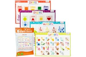 Merka Disposable Placemats for Baby & Toddler - 12 x 18 in, 40-Pack Multicolor - Peel & Stick Adhesive - Sticky Placemats for Toddlers - Educational Numbers, Letters & Shapes