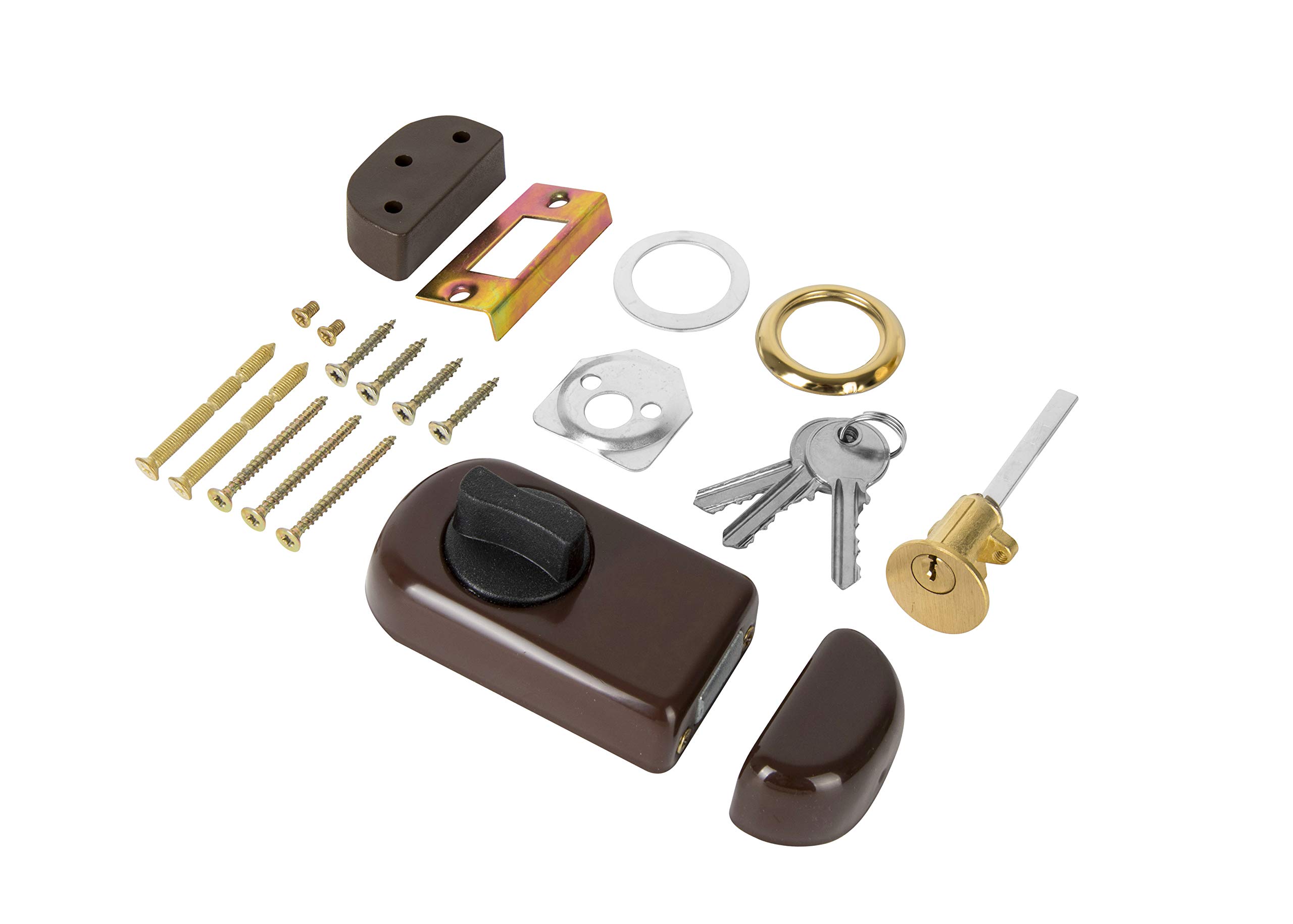 ADGO Ergo Surface Mounted Door Lock Additional Lock with Button, Round Insert and 3 Keys, Steel Mechanism, 4 Colours, Outer Cylinder Box, Additional Door Lock (60mm, Brown)