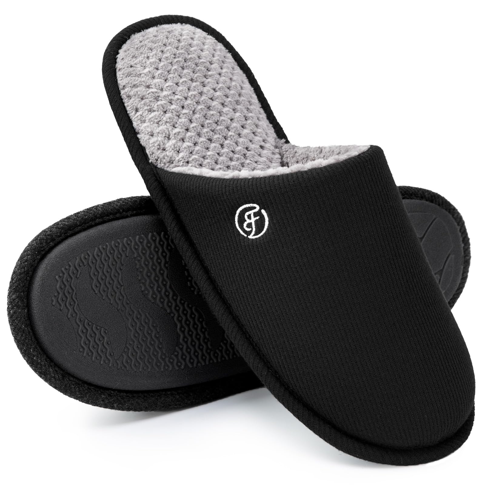 EverFoams Men's Cotton Knit Slippers Lightweight Memory Foam Indoor ...