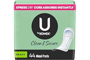 U by Kotex Clean & Secure Maxi Pads for women (Previously 'Security'), Heavy Absorbency, 44 Count (Pack of 1) (Packaging May 