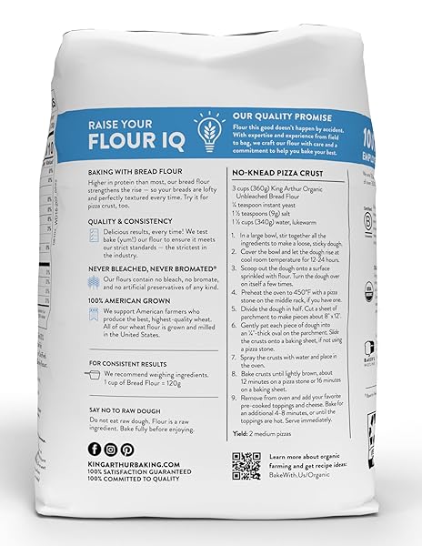 KING ARTHUR UNBLEACHED ORGANIC BREAD FLOUR – HIGH PROTEIN 12.7% FOR LOFTY YEASTED BREADS, NON-GMO, KOSHER CERTIFIED – PREMIUM BAKING FLOUR FOR ARTISAN LOAVES, PIZZA DOUGH, AND SOURDOUGH (5 LBS)