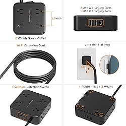 Power Strip Surge Protector 10 Ft Cord, 8 AC