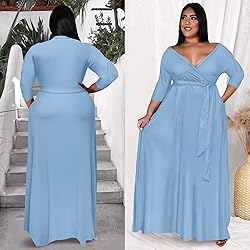 Runwind Plus Size Dress for Women 3/4 Sleeve V Neck