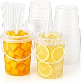 TREEHAC 50 Sets Clear Plastic Drink Buckets 34 oz PP Pails with Lids Straws and Handles Disposable Cups for Ice Cream Outdoor Holiday Travel Beach Birthday Pool Party Supplies