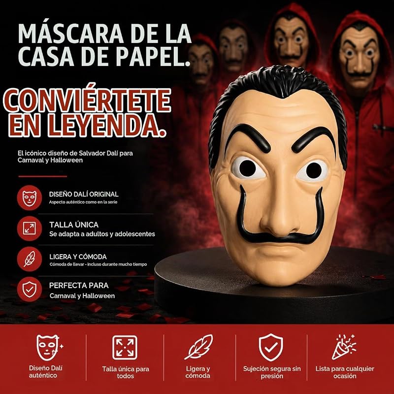 Máscara de Dalí para o Halloween e carnaval, 1 máscara — foto 2 de 8