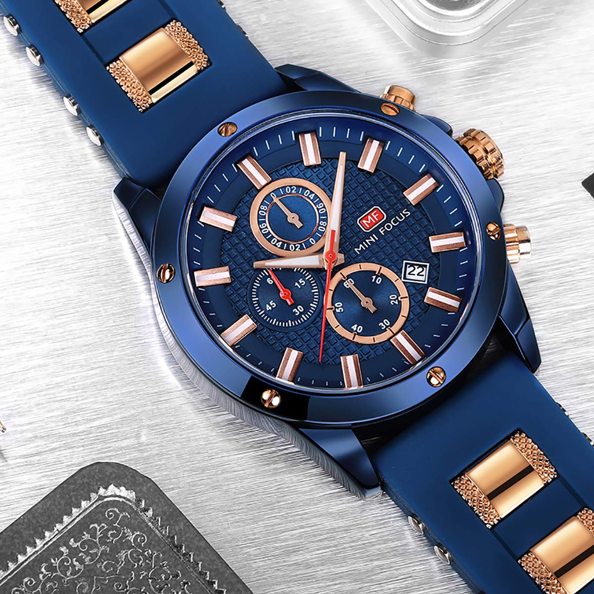 LONGQI WATCH Mens Watches 3D Dial Small Timer Calendar Silicone Band Business Quartz Watch