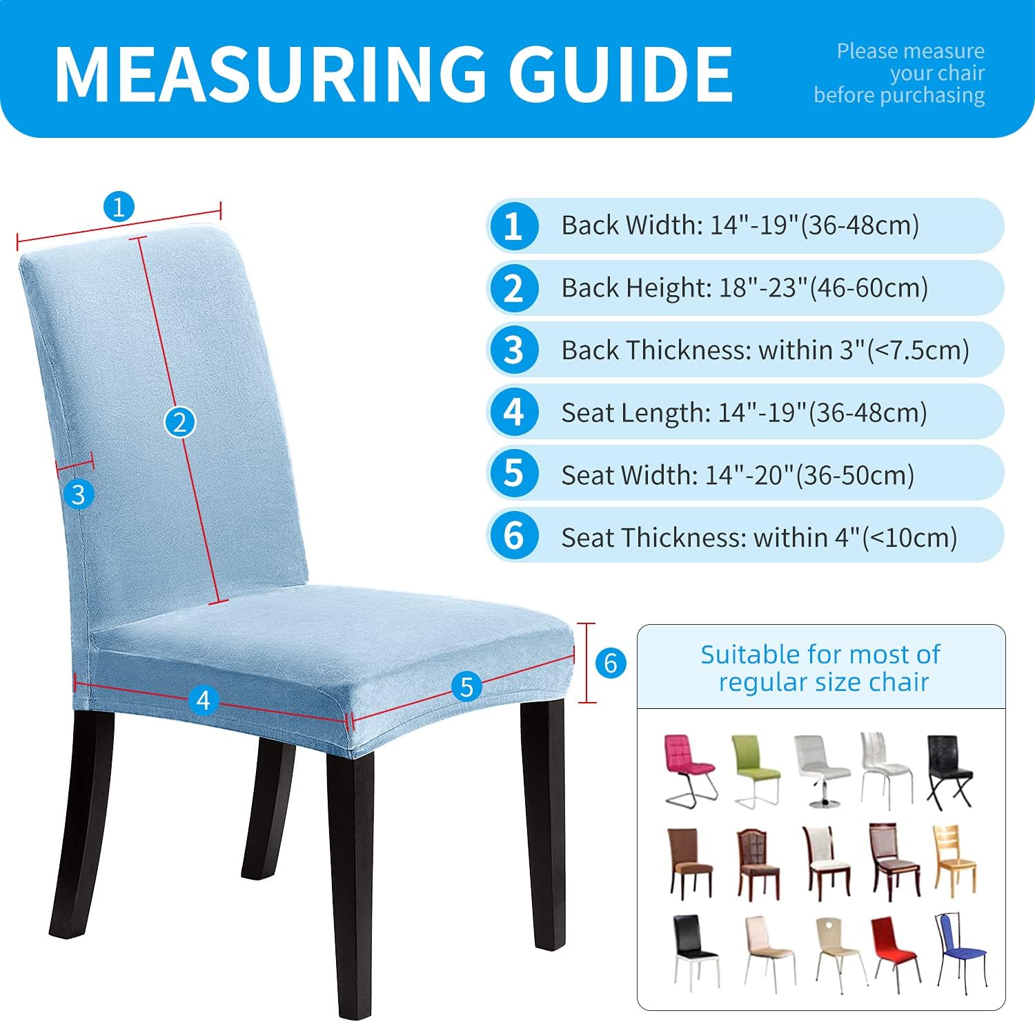 Velvet Chair Covers for Dining Room - Removable Dining Chair Slipcovers Set Elastic Washable Stretch Seat Slip Covers Spandex Parsons Chairs Protector Forros para Sillas de Comedor (Light Blue, 4): Kitchen & Dining