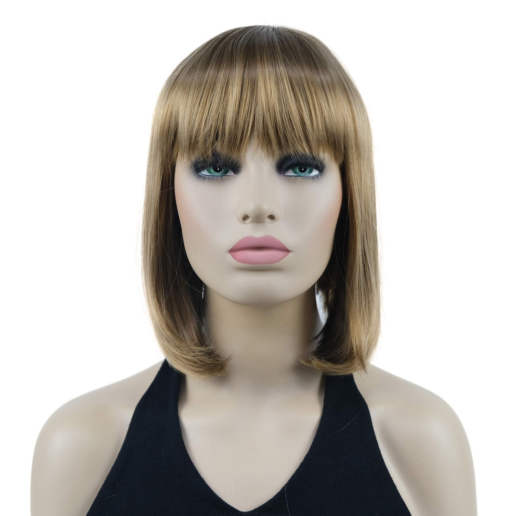 Lydell 10" Short Straight Bob Hair Wigs with Bangs Synthetic Hair Cute Wigs (Light Stawberry Blonde)