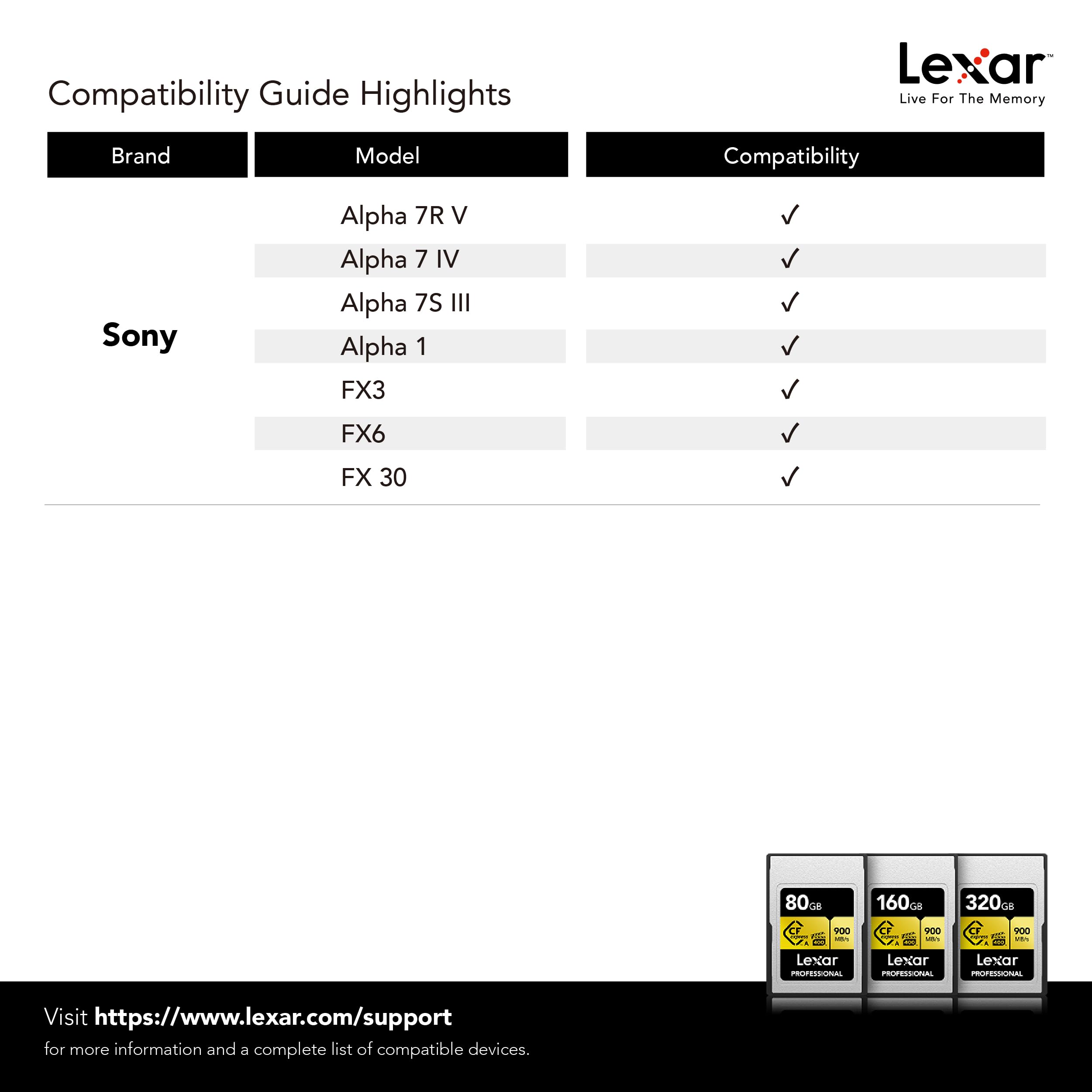 Lexar 320GB Professional CFexpress Type A GOLD Series Memory Card, Up to 900MB/s Read, Cinema-quality 8K Video, Rated VPG 400 (LCAGOLD320G-RNENG)