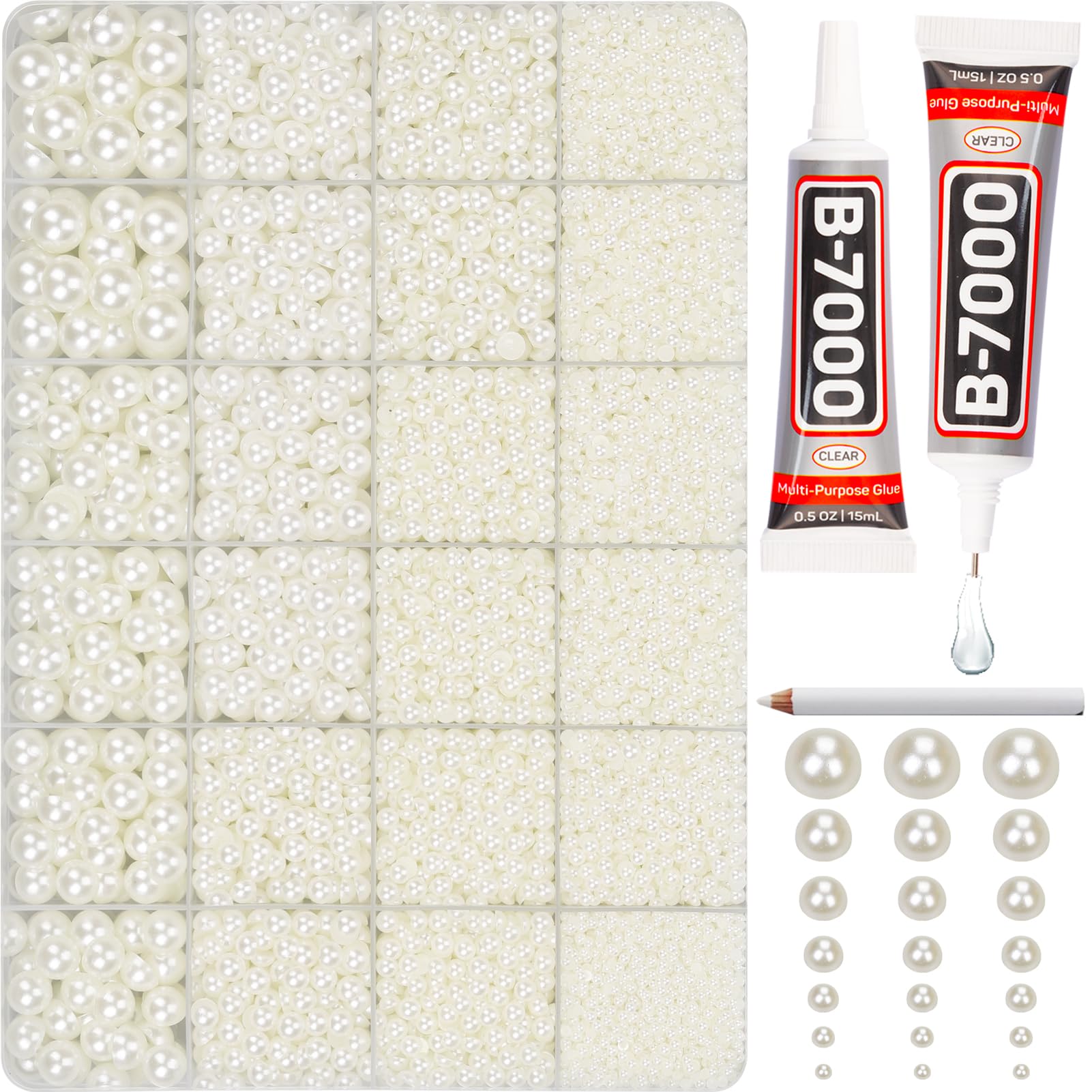 Photo 1 of 10000Pcs Ivory Flatback Pearls with B7000 Glue Kit for Crafts Crafting Shoes Nail Art Decoration Embellishment, Beige Half Round Flat Back Pearls Beads Set, Mixed Sizes 2mm 3mm 4mm 5mm 6mm 8mm 10mm