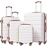 Coolife Luggage Suitcase Spinner Hardshell Lightweight TSA Lock (apricot white, 16/20/24/28)