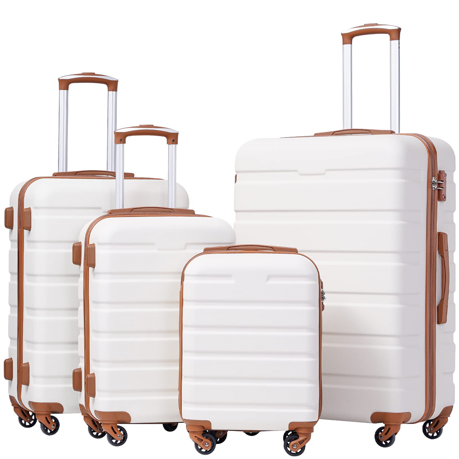 Coolife Luggage Suitcase Spinner Hardshell Lightweight TSA Lock (apricot white, 16/20/24/28) Image