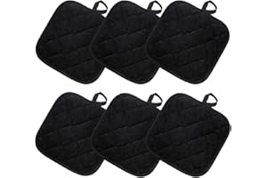 6pcs Pot Holders for Kitchen, Cotton Kitchen Hot Pads, Heat Resistant Oven Mitts and Pot Holders Sets (Black,6)