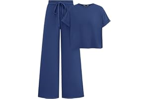 NALANISA Two Piece Outfits for Women Summer Sets Ribbed Knit Short Sleeve Tops Wide Leg Pants Matching Lounge Sets Tracksuit